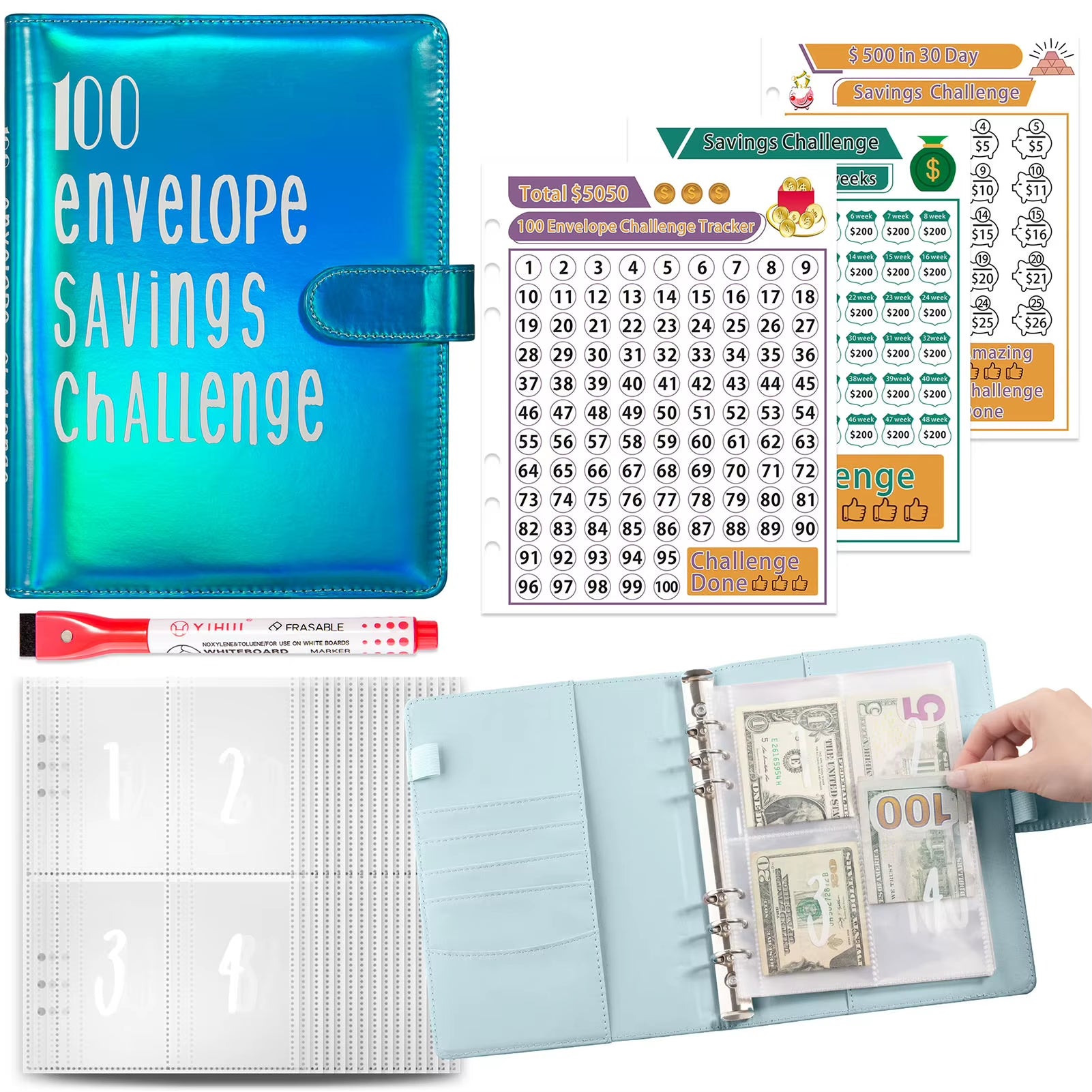 100 Envelope Challenge Binder Book Planner Money Savings Binder Gift for Children'S Day Thanksgiving