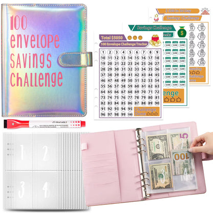 100 Envelope Challenge Binder Book Planner Money Savings Binder Gift for Children'S Day Thanksgiving