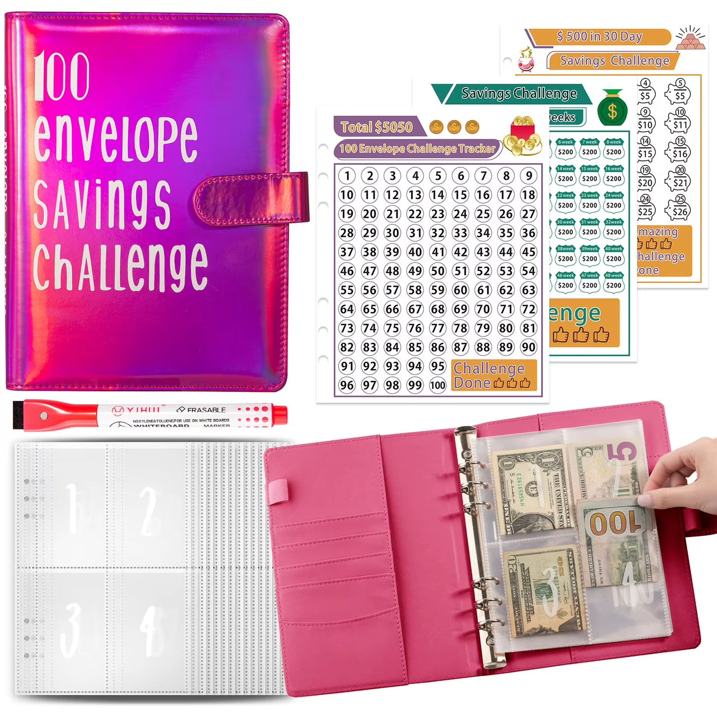 100 Envelope Challenge Binder Book Planner Money Savings Binder Gift for Children'S Day Thanksgiving