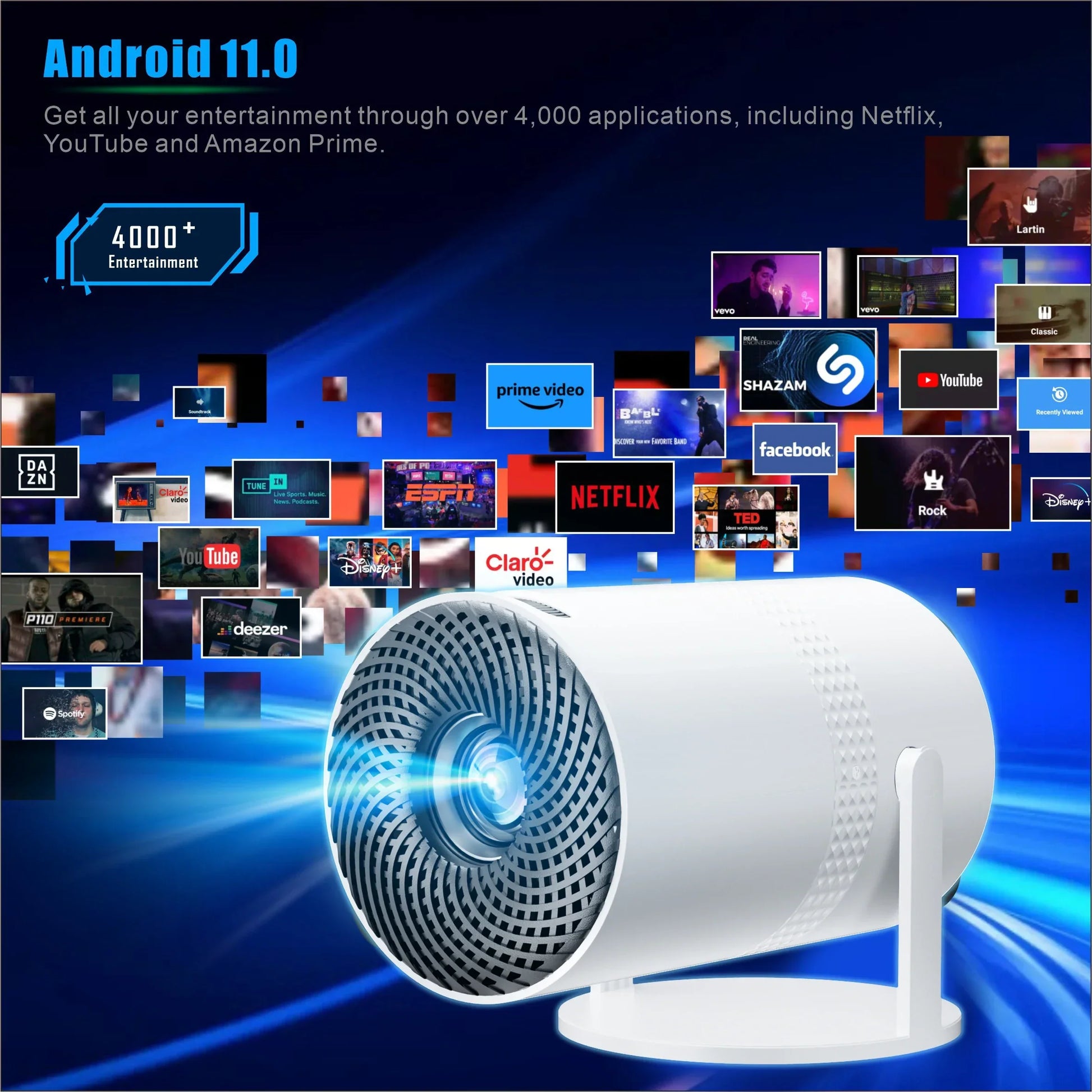 Salange P300 Mini Portable Projector - 4K 8K Video Decoding, 720P HD, Android 11, Wi-Fi, BT 5.1